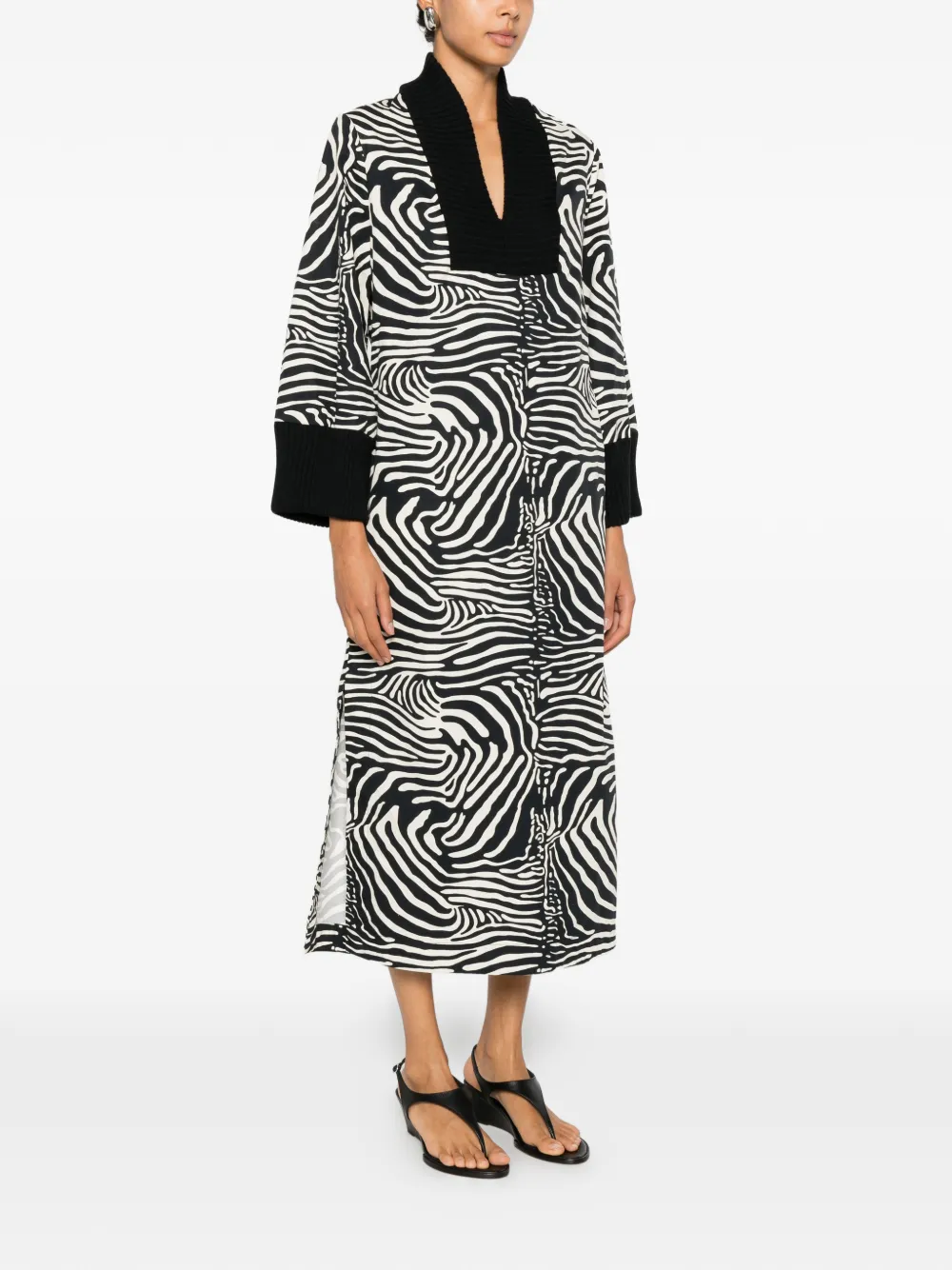 By Malene Birger Moldoa midi-jurk met zebraprint en geribbelde afwerking Wit
