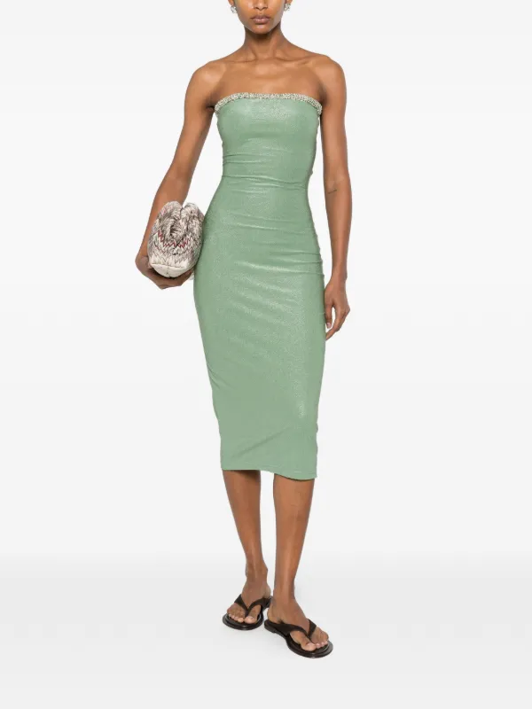 gua De Coco crochet-trim Strapless Midi Dress | Green | FARFETCH