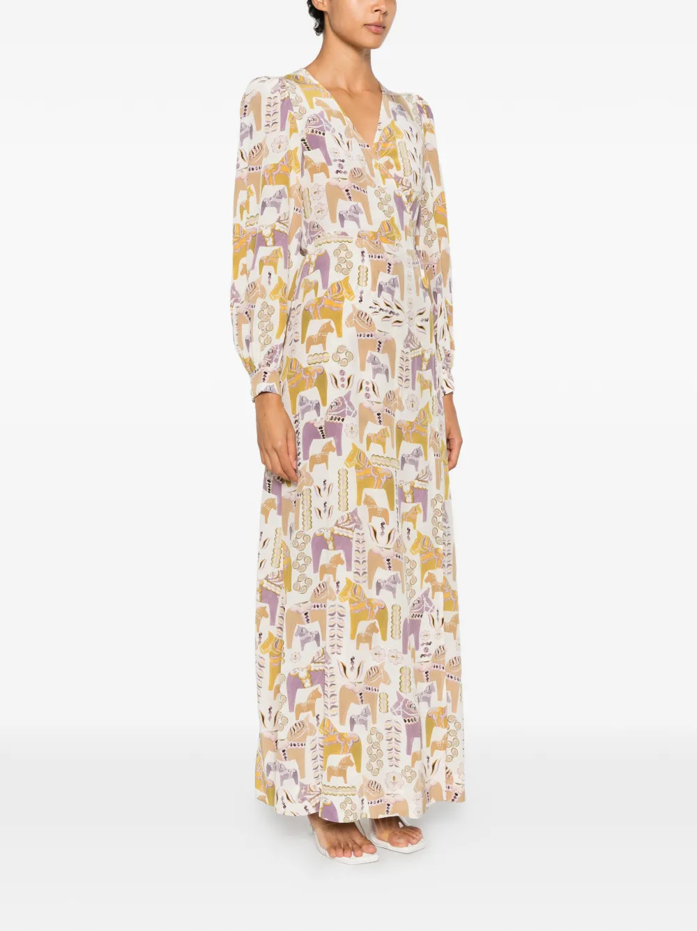 MOMONÌ Maxi-jurk met paardenprint Beige