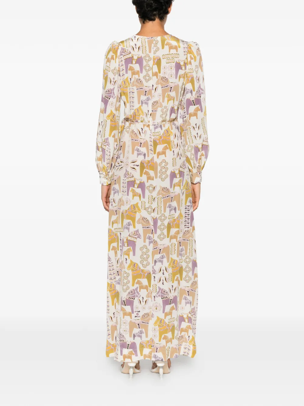 MOMONÌ Maxi-jurk met paardenprint Beige