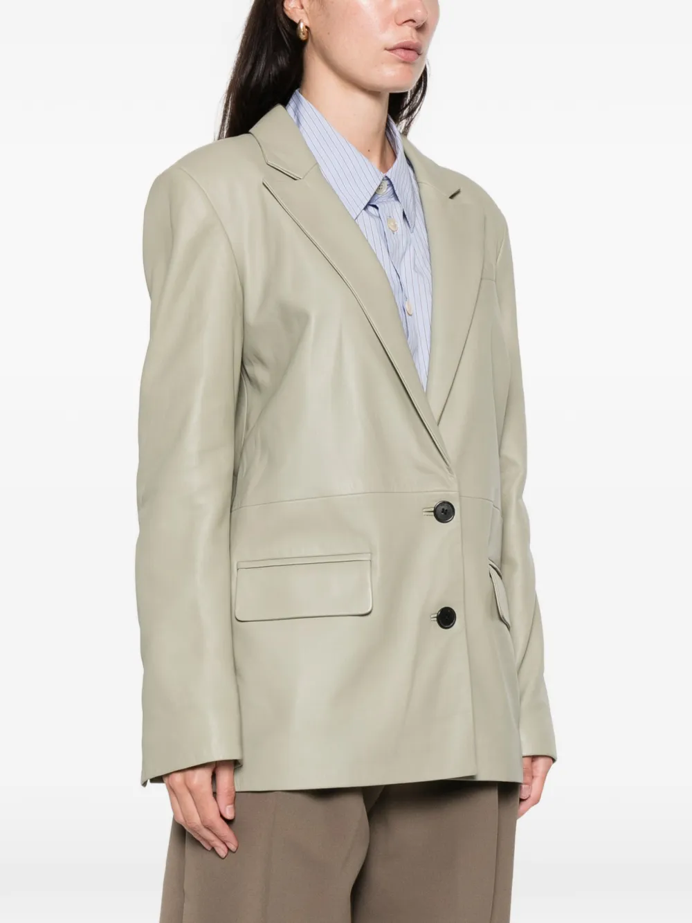 Halfboy Button Leather Jacket In Green