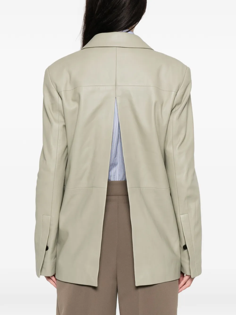 Halfboy Button Leather Jacket In Green