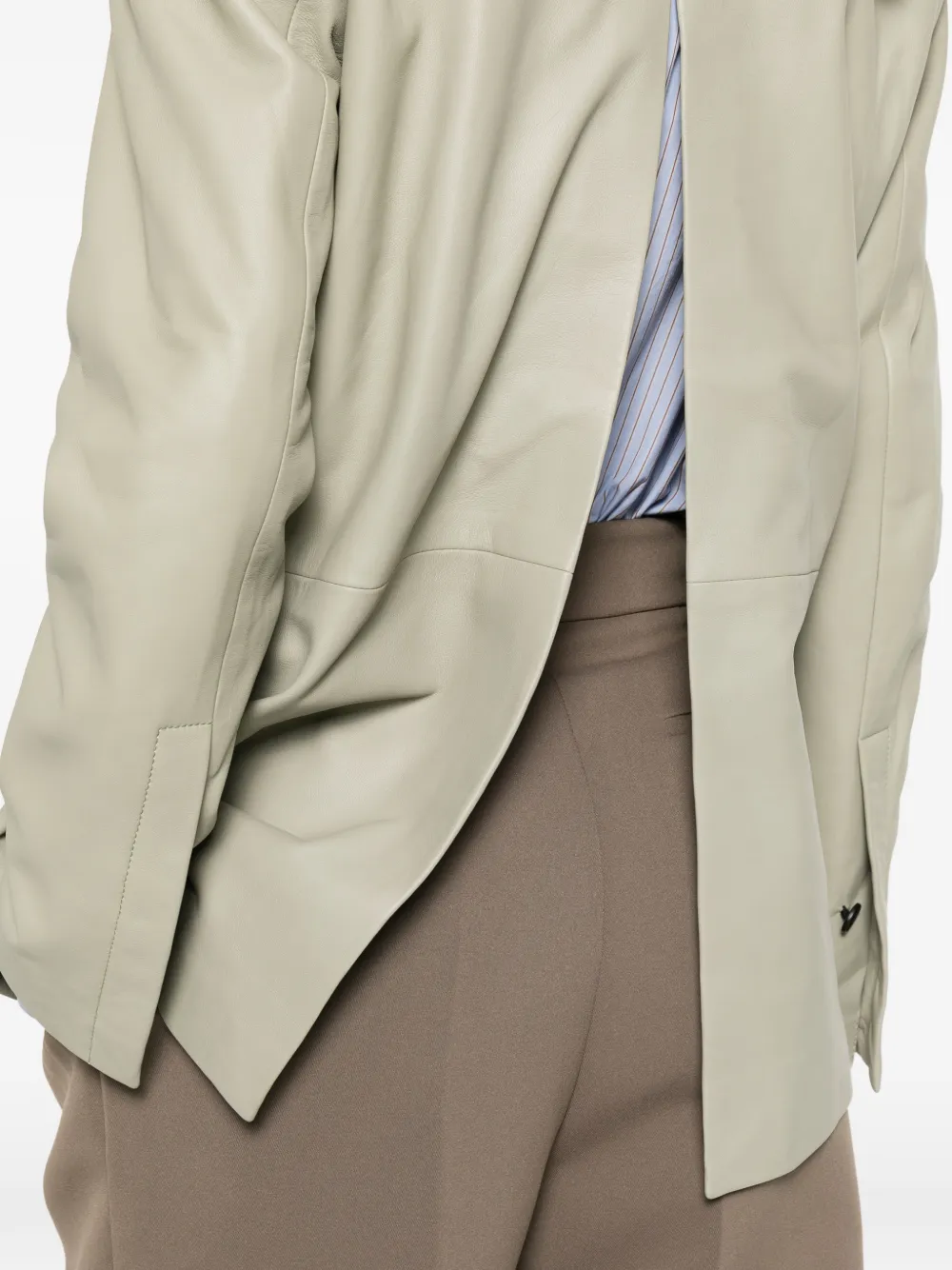 Halfboy Button Leather Jacket In Green