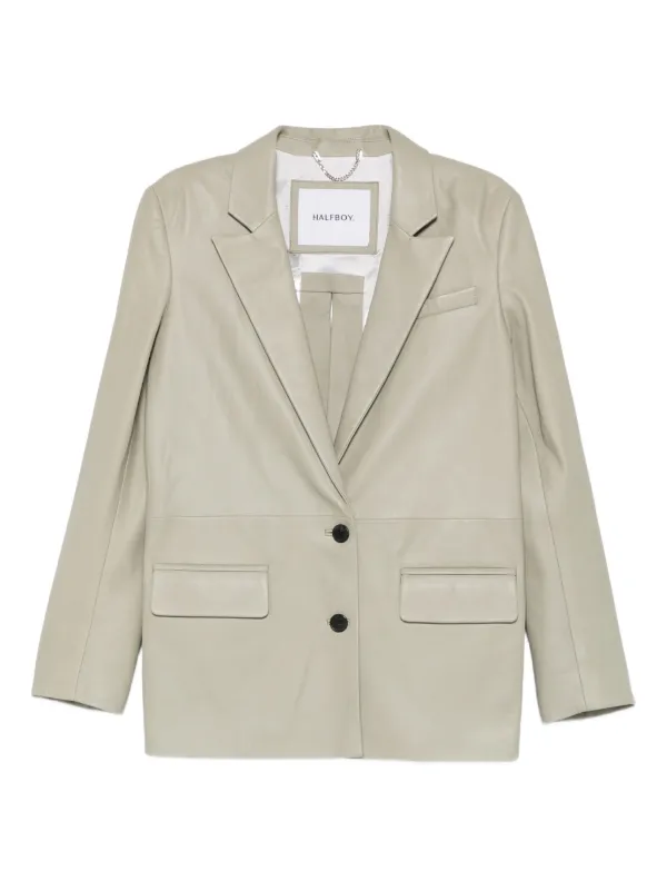 Halfboy Button Leather Jacket in Green