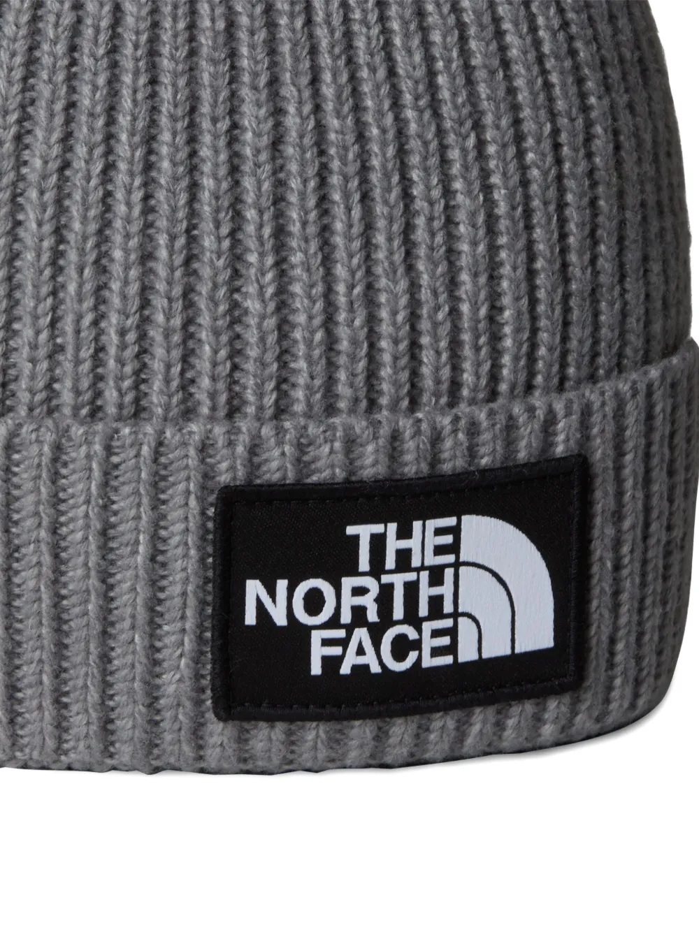 The North Face Kids Ribgebreide muts met logopatch Grijs