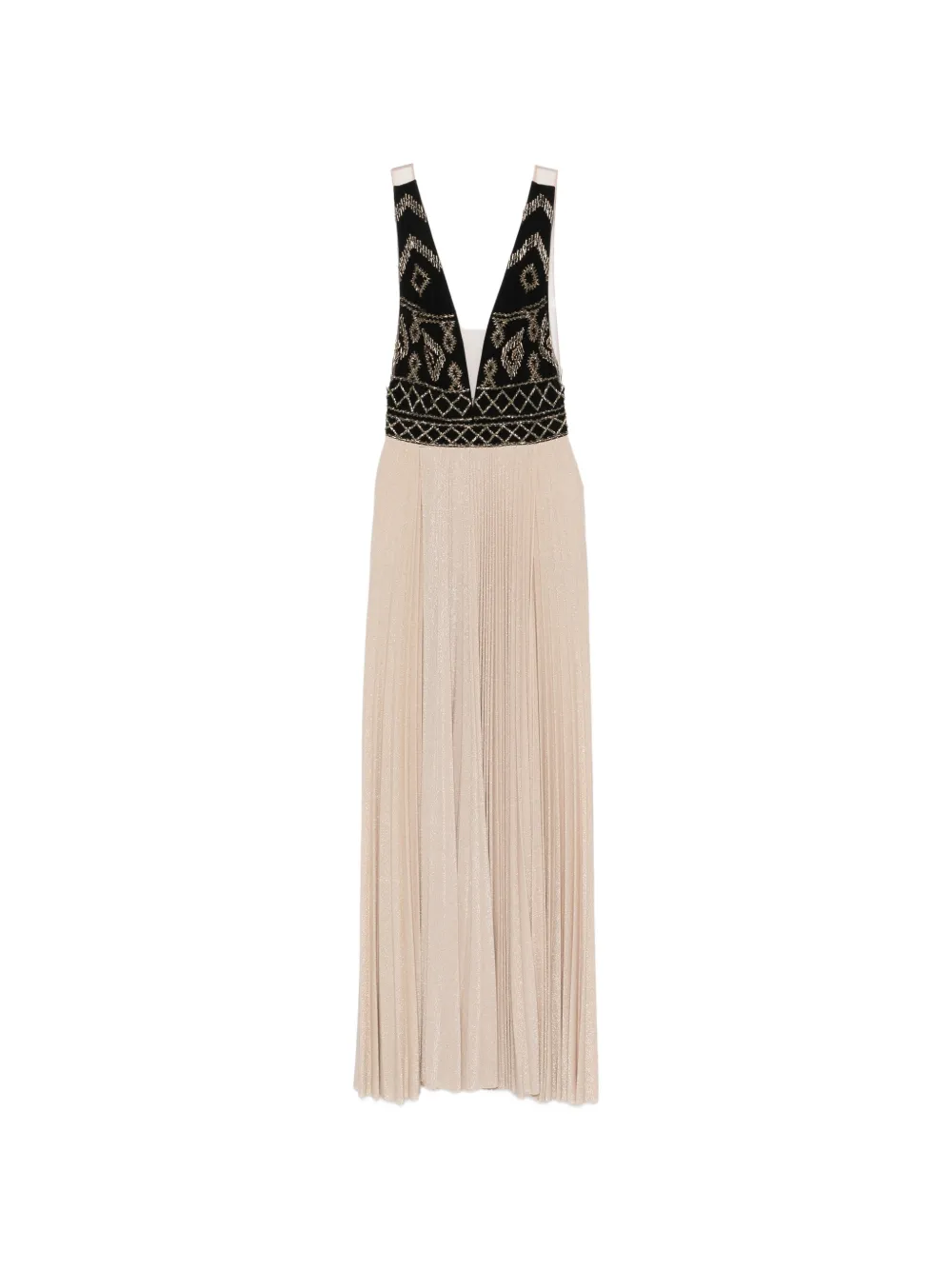 Elisabetta Franchi V-neck pleated maxi dress - Toni neutri