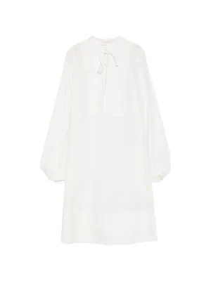 white long sleeve smock dress Warehouse Women's Lace High Neck Smock Midi Dress in Cream