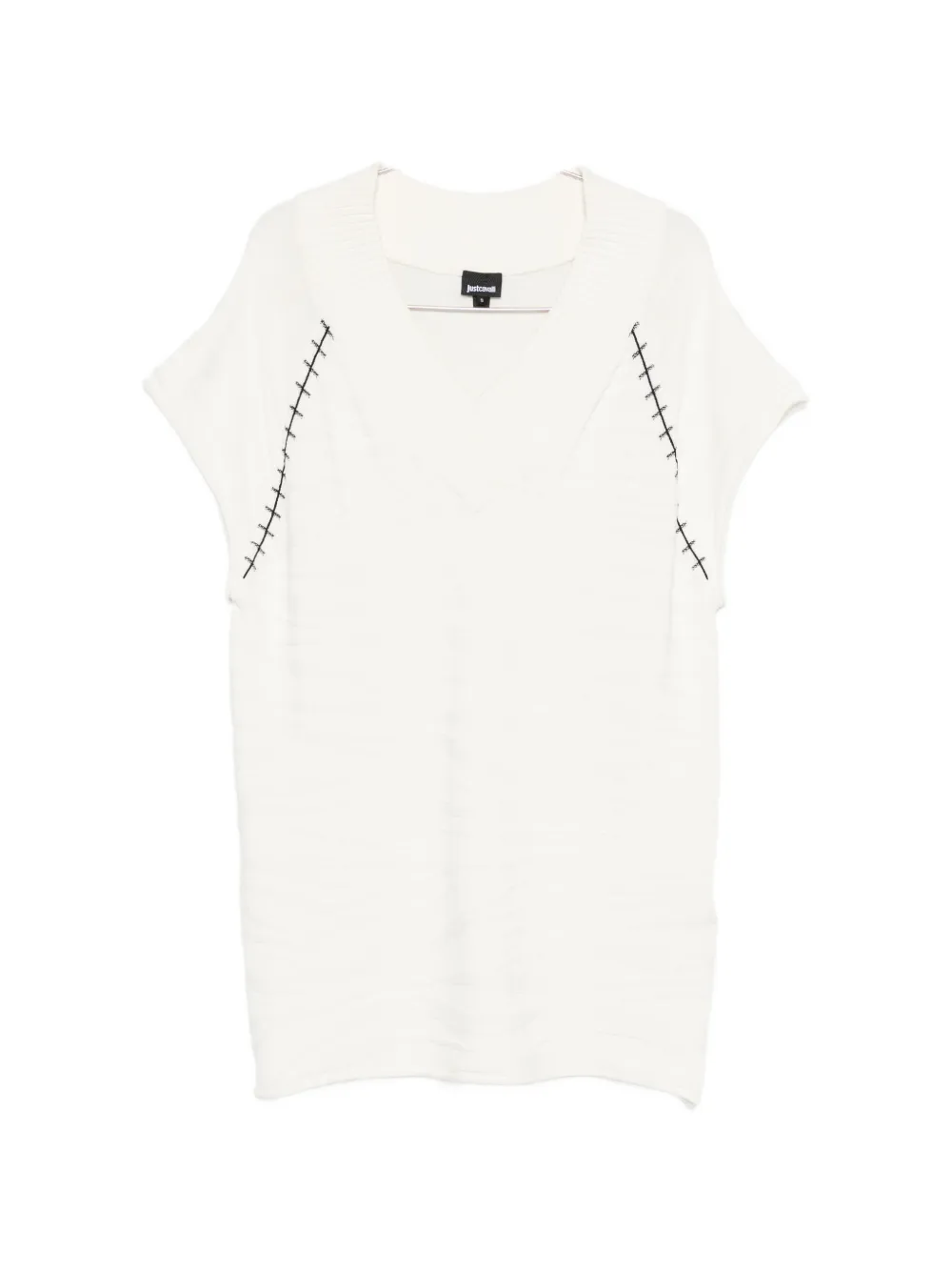 Just Cavalli V-neck stitch-detail mini dress - Bianco
