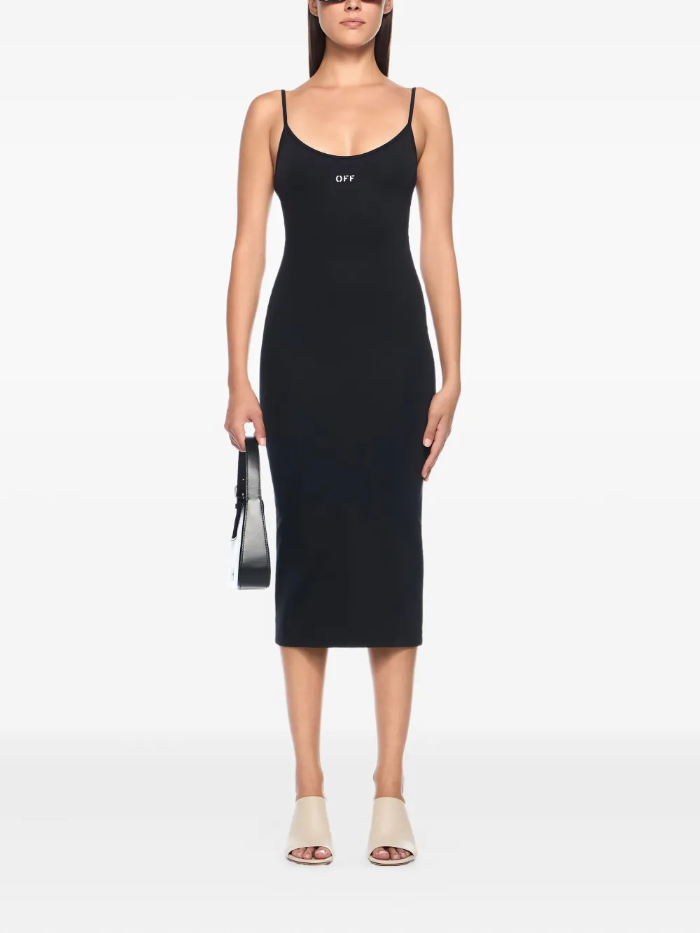 Off-White strappy sleek midi dress - Zwart