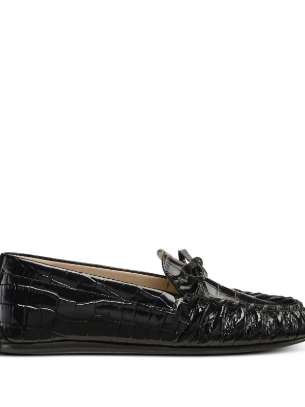 Stuart Weitzman Britt Bow Gathered Loafers in Black