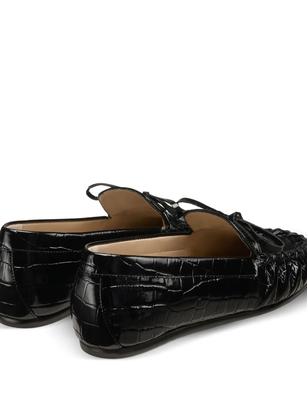 Stuart Weitzman Britt Croc-embossed Leather Bow Loafers In Black