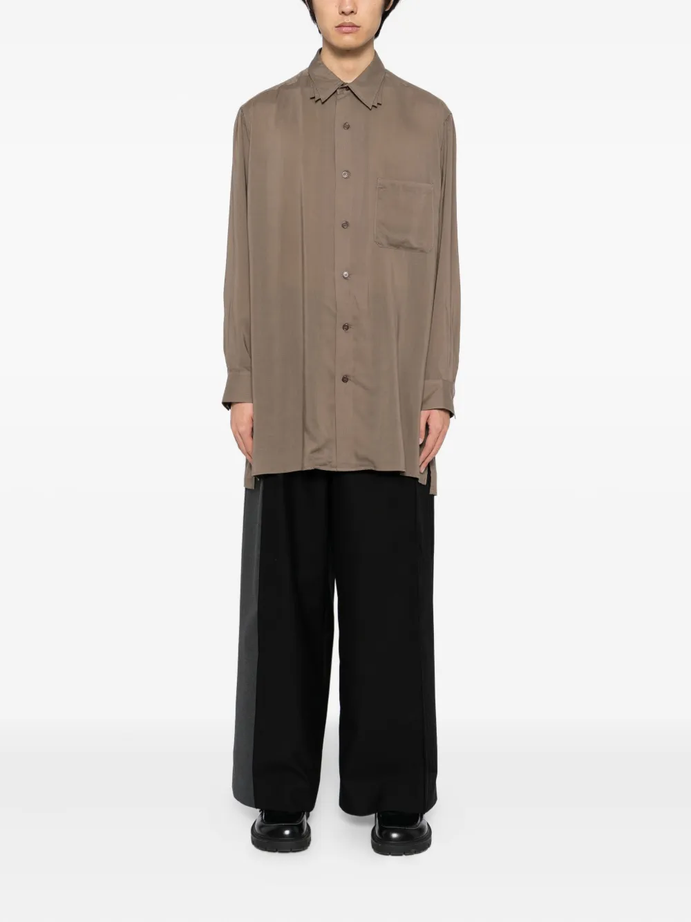 Yohji Yamamoto Overhemd met gelaagde kraag en lange mouwen - Bruin