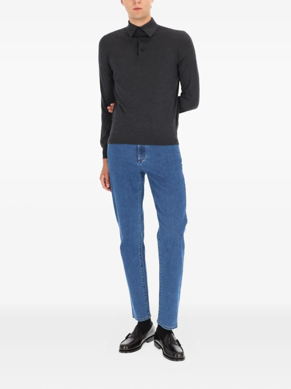 Zegna Long Sleeve Polo Shirt - Grijs