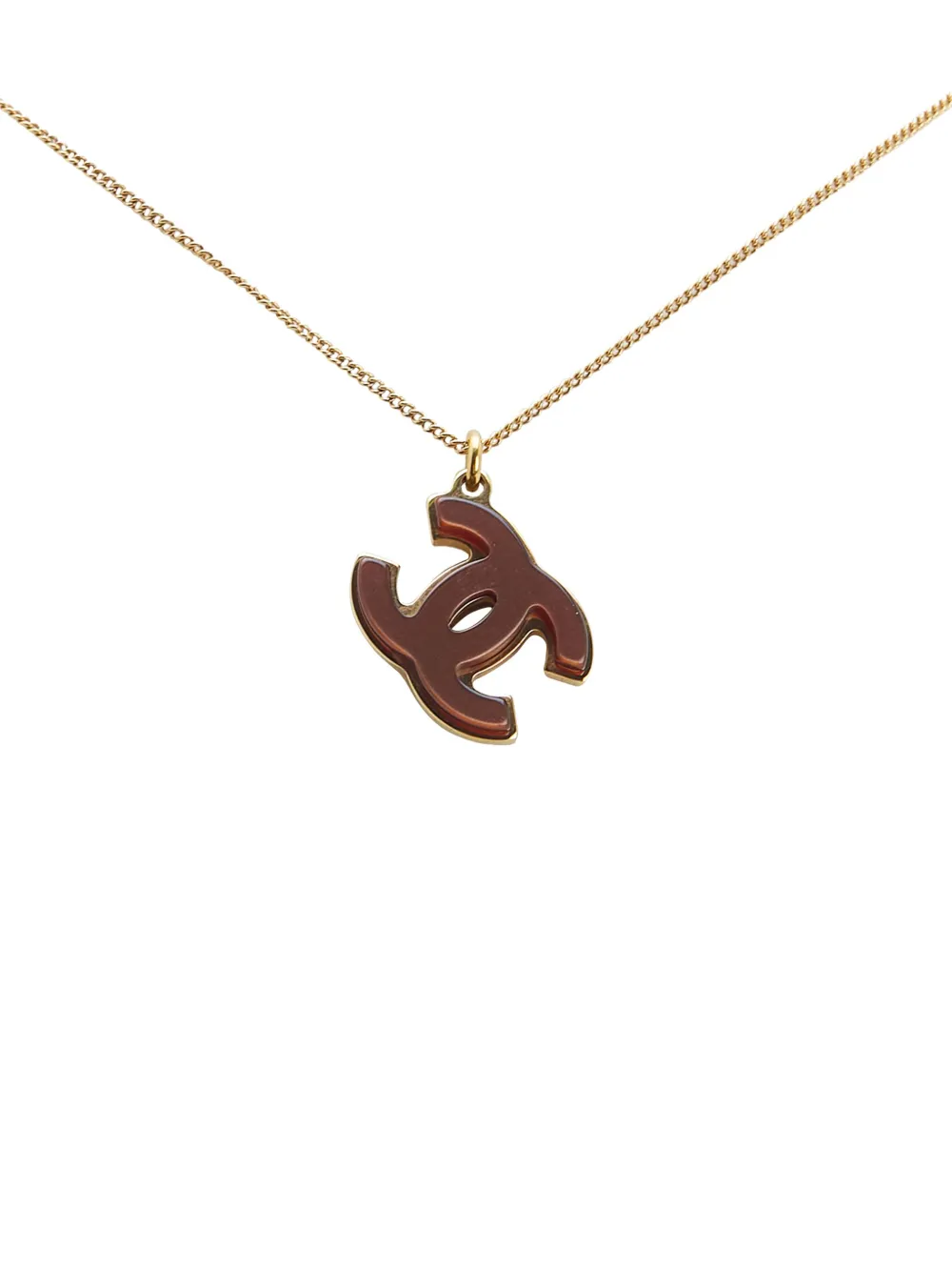 CHANEL Pre-Owned 2005 ゴールドプレーテッド アクリル ダブル ココマーク ペンダント コスチューム ネックレス - CHANEL Pre-Owned 2005 ゴールドプレーテッド アクリル ダブル ココマーク ペンダント コスチューム ネックレス -