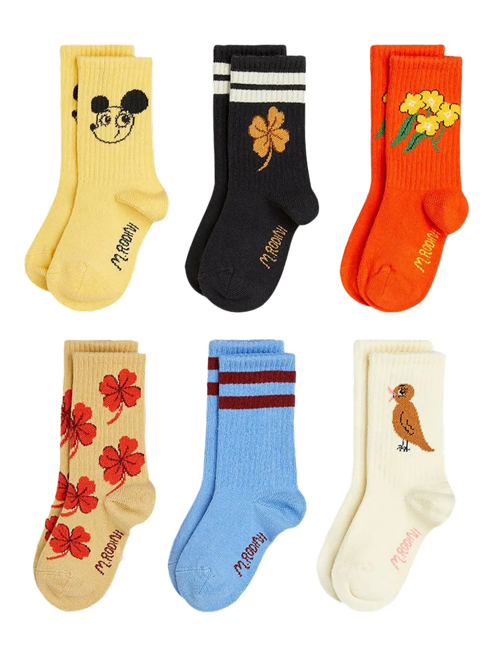 Mini Rodini Floral Print Socks (pack Of Six) In Multi