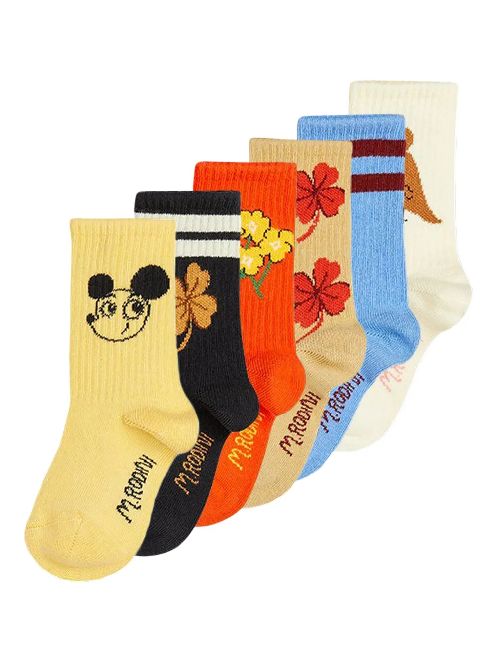 Mini Rodini Floral Print Socks (pack Of Six) In Multi
