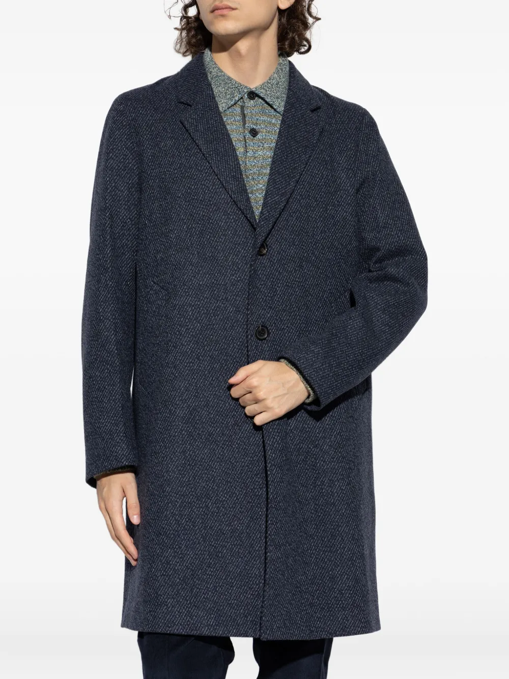 Ps By Paul Smith Buttoned Twill Coat In Blue