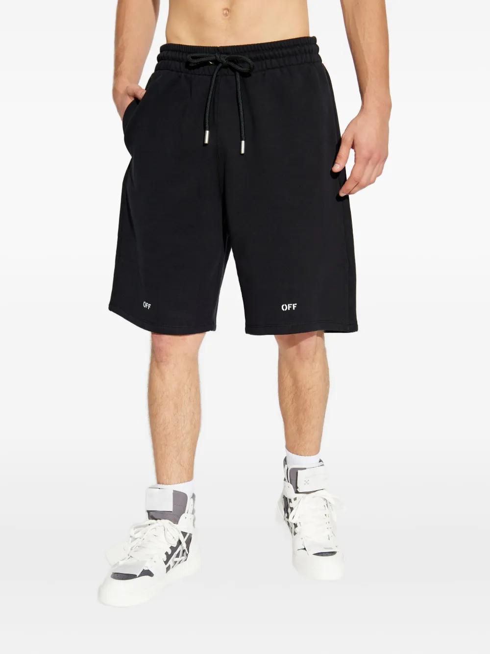 Off-white Logo-print Drawstring Shorts In Black