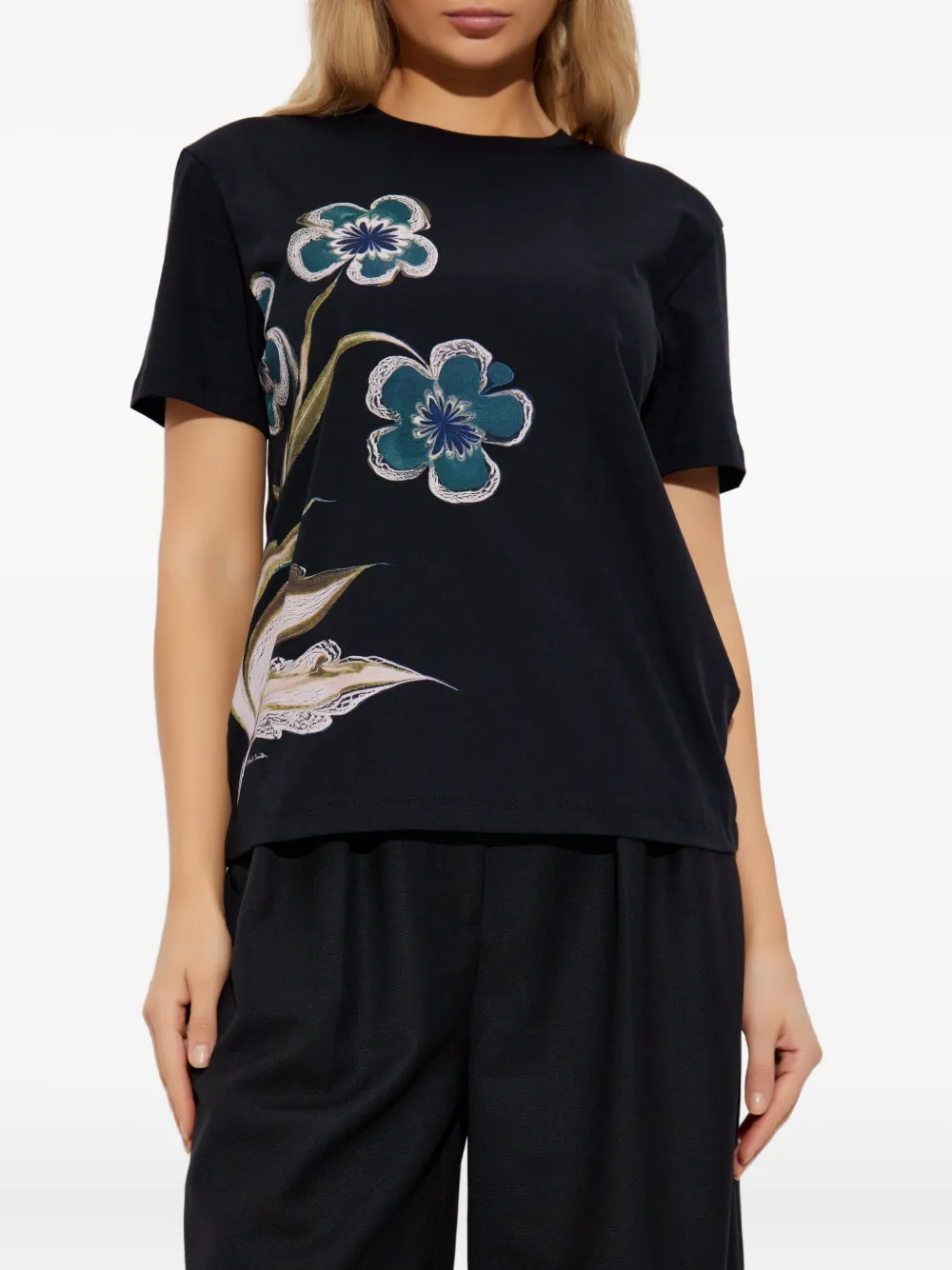 Ps By Paul Smith Floral-print T-shirt In Black