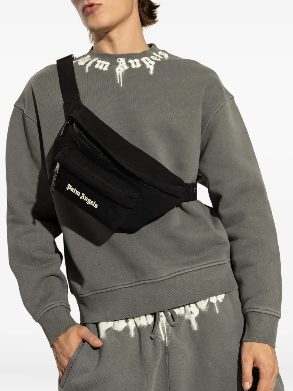 Palm Angels logo-embroidered bum bag - Zwart
