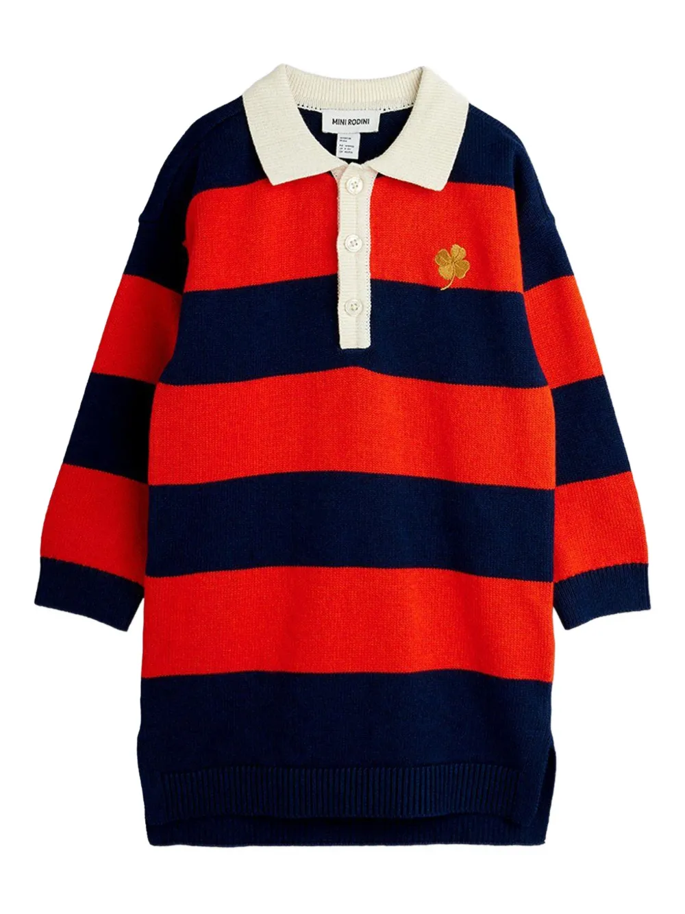 Mini Rodini striped clover appliqué dress | Black | Image 1