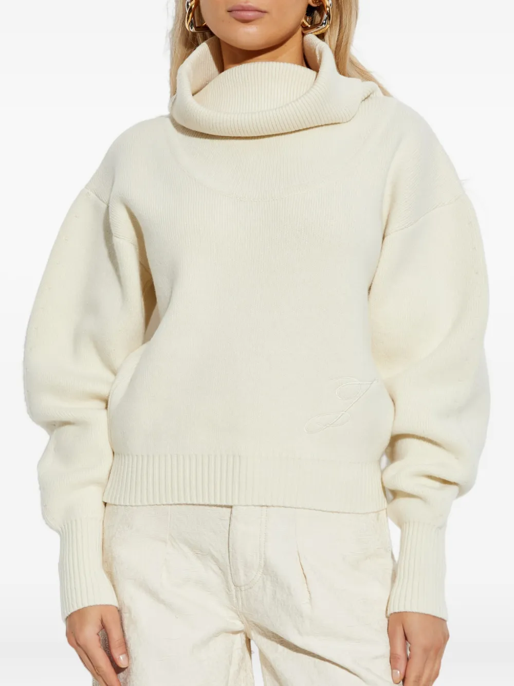 Jacquemus Off White Virgin Wool La Maille Pallone Pullover In White
