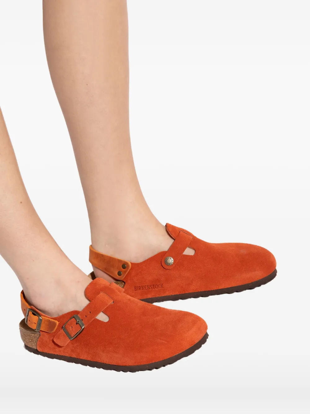 Birkenstock Buckle Strap Mules In Orange