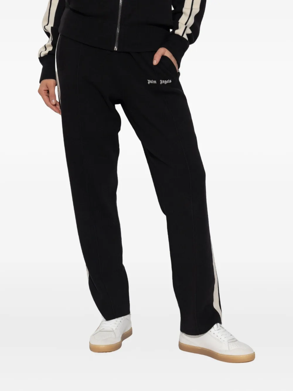 Palm Angels Logo-embroidered Stripe-logo Track Pants In Black