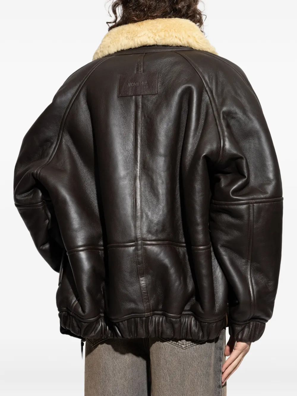 Jacquemus Bomber Jacket With Shearling Collar And Pockets In Brown