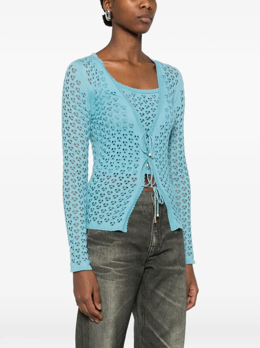 Blumarine Twinset gebreid vest met veters Blauw