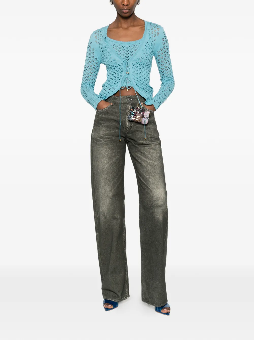 Blumarine Twinset gebreid vest met veters Blauw