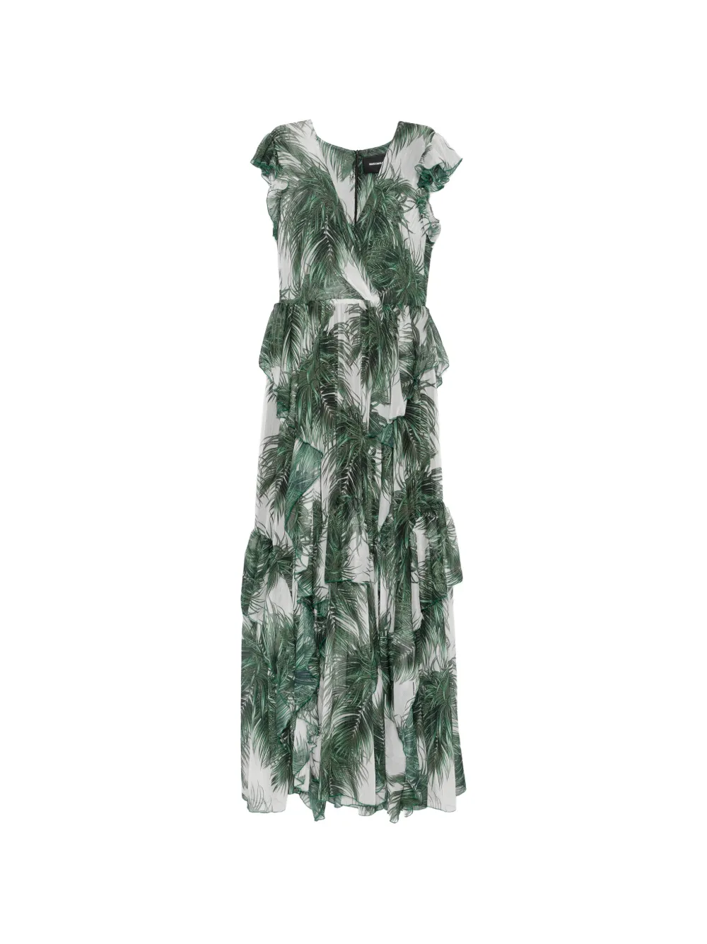 Marco Bologna palm-print ruffled maxi dress - Bianco