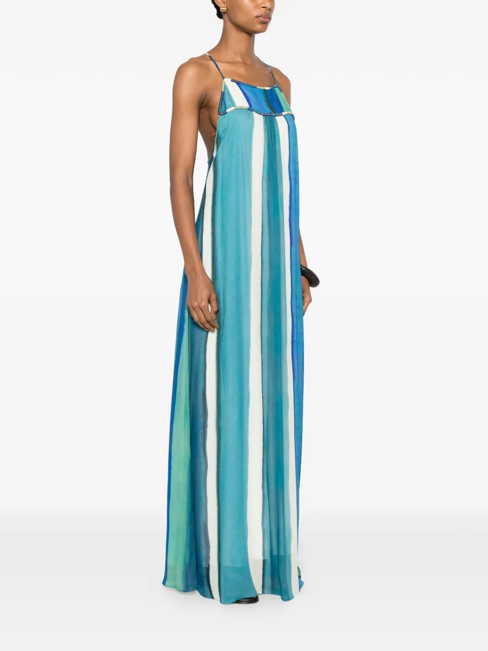  água De Coco Vestido Largo A Rayas - Azul 