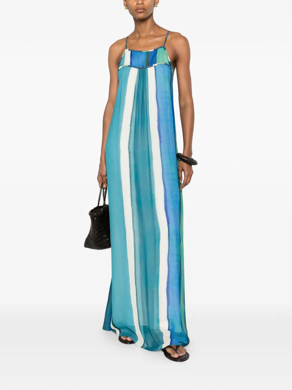  água De Coco Vestido Largo A Rayas - Azul 