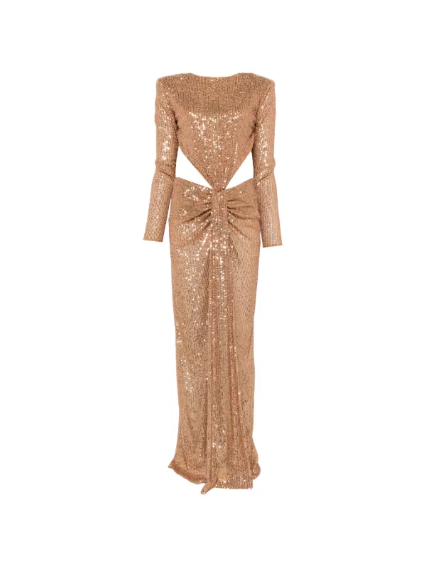 elisabetta franchi evening dresses Elisabetta Franchi Sequined Cut-out Maxi Dress