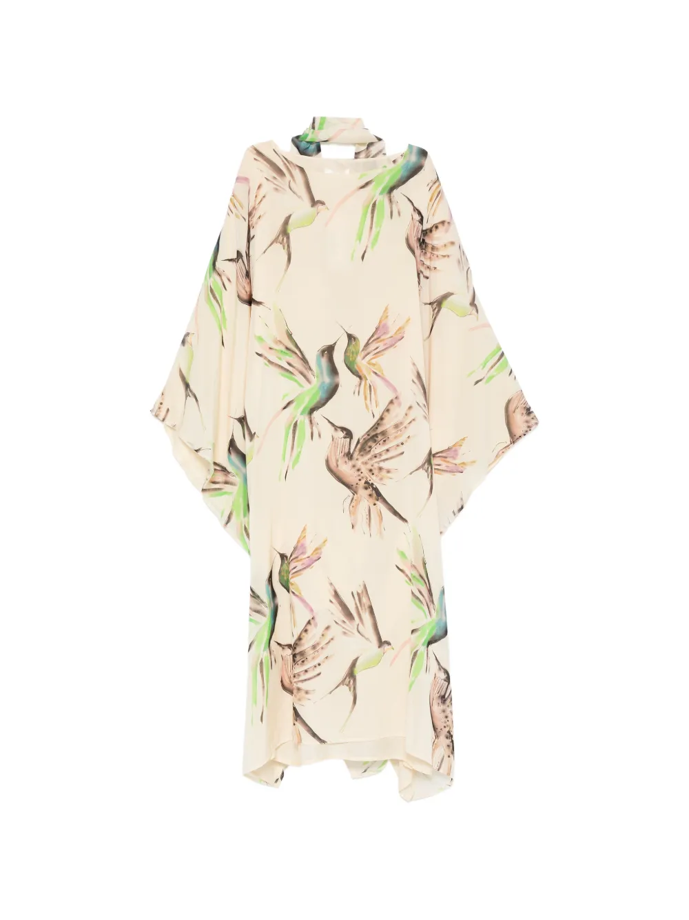 PSOPHIA bird-print long-sleeve midi dress - Toni neutri