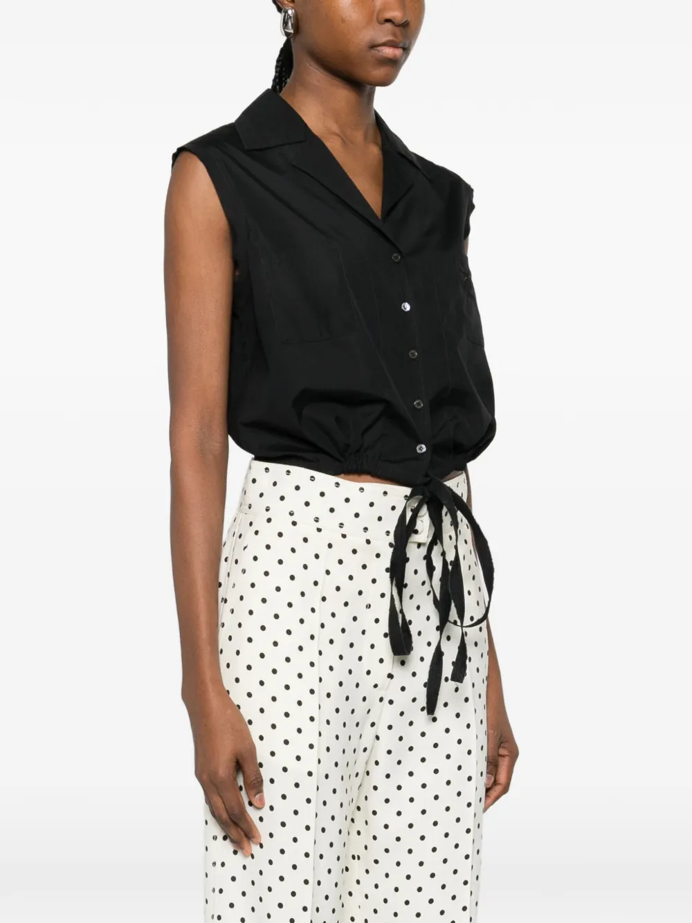  Nº21 Tie-waist Sleeveless Shirt - Black 