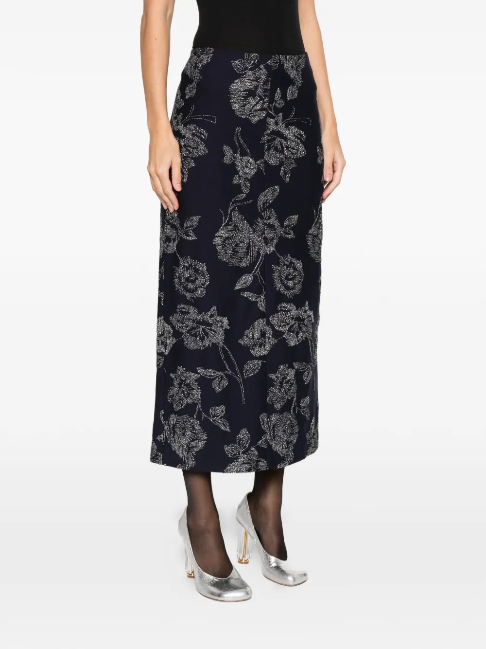 Liviana Conti Dedra Floral Midi Skirt In Blue