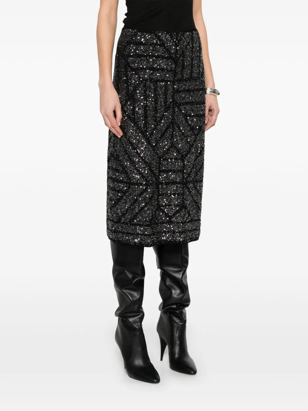  Circus Hotel Geometric Sequin Skirt - Silver 