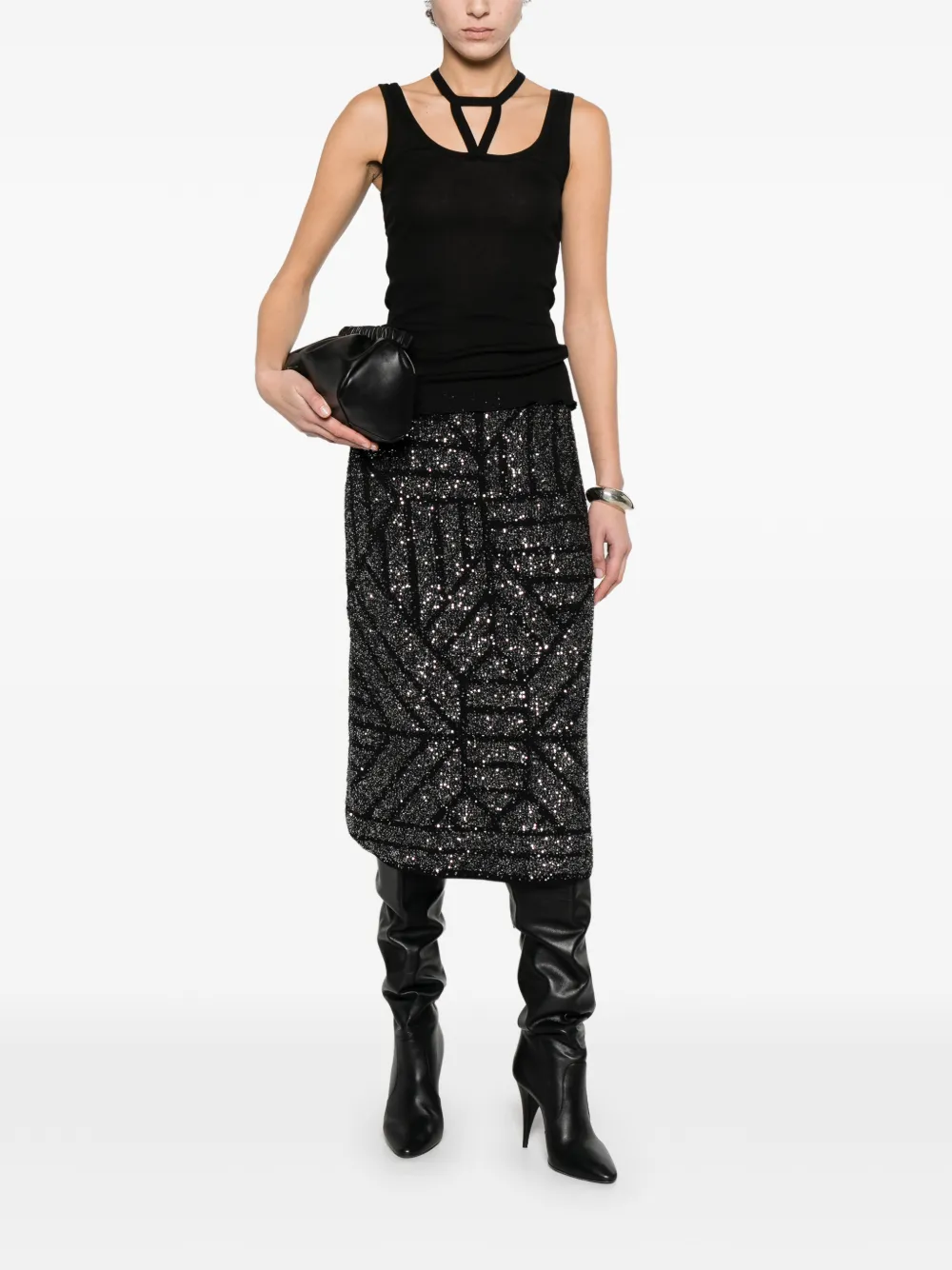  Circus Hotel Geometric Sequin Skirt - Silver 