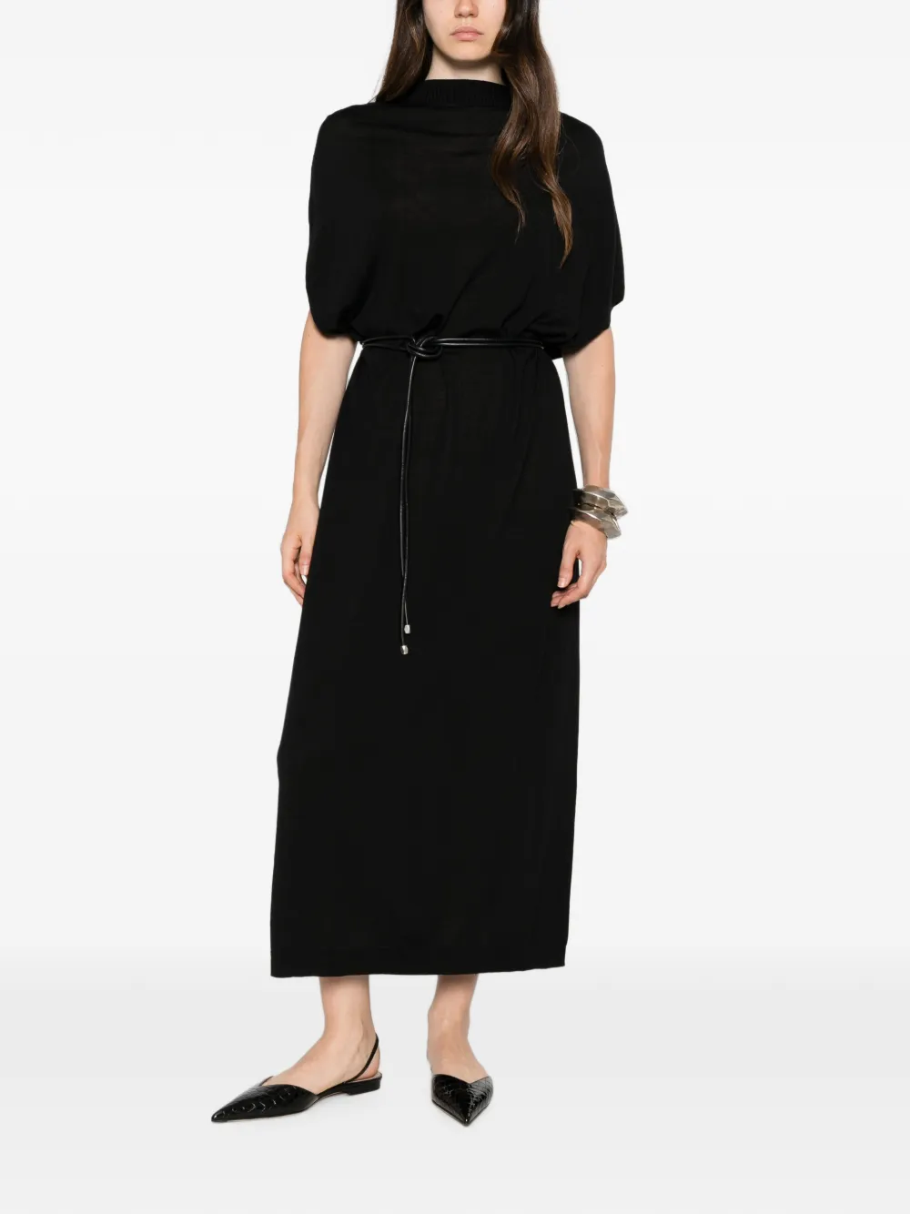 Liviana Conti Gebreide maxi-dress met geribbelde afwerking Zwart