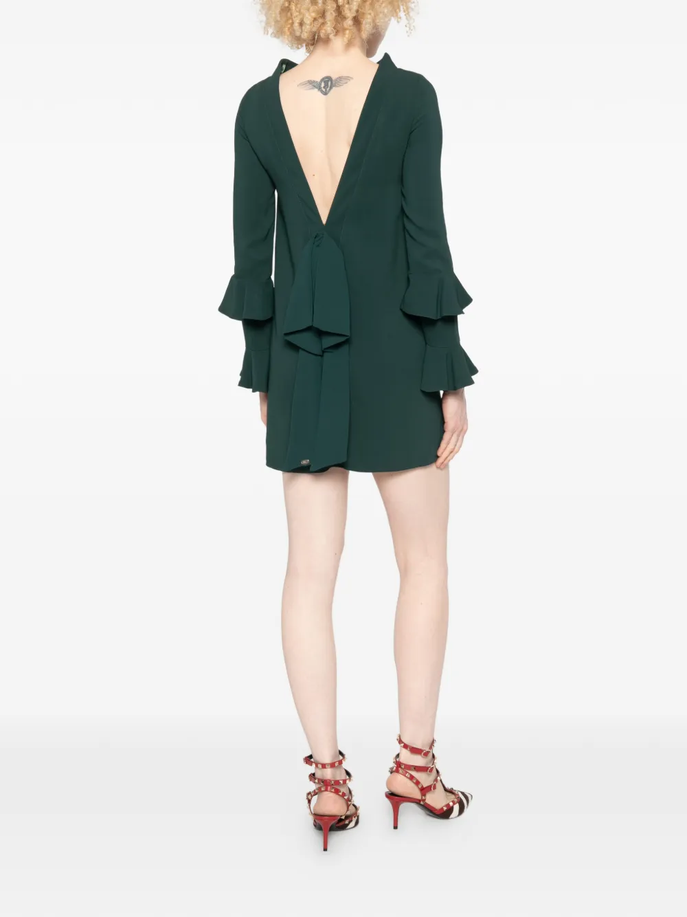 Elisabetta Franchi Mini-jurk met ruches en boothals Groen
