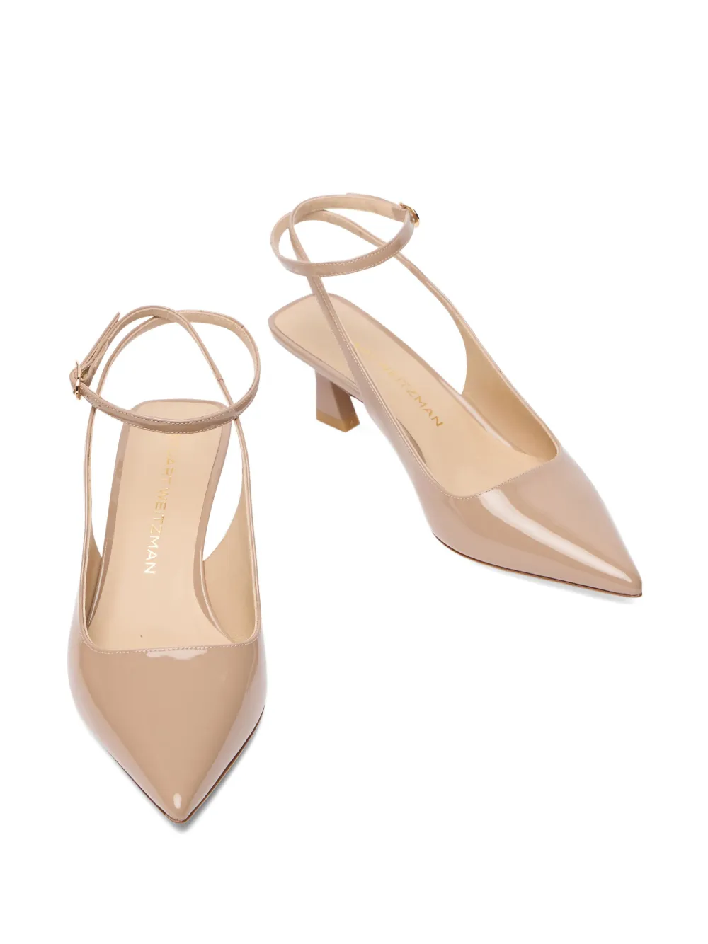 Stuart Weitzman 50 mm Vinnie pumps met sculpturale hak en enkelbandje Beige