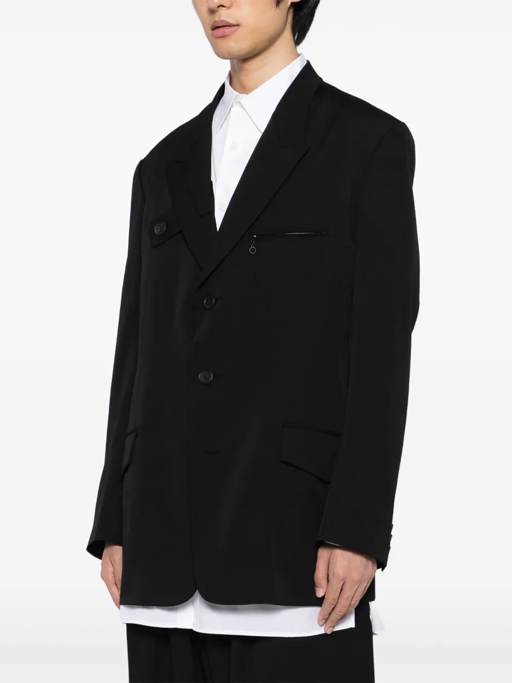 Yohji Yamamoto Blazer met enkele rij knopen Zwart