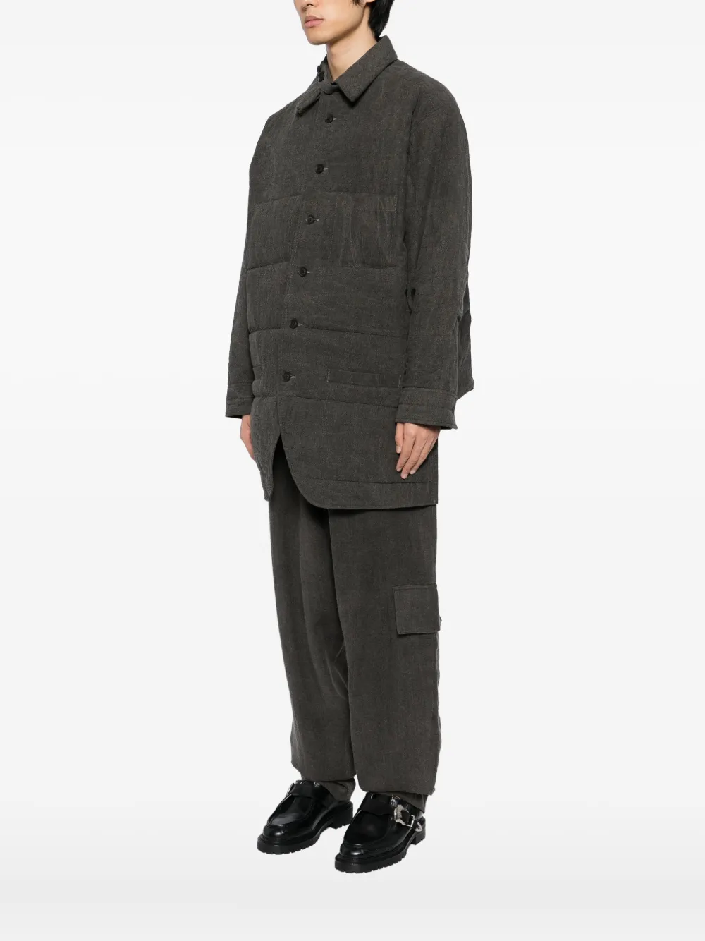 Yohji Yamamoto Gewatteerd jack met gesmockte kraag Grijs