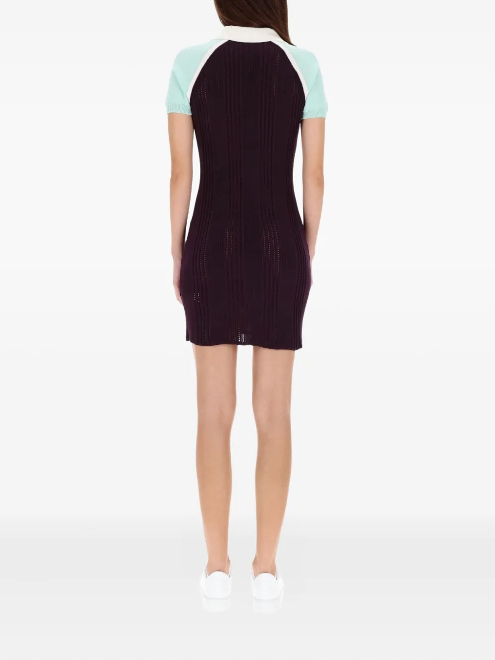 Casablanca Fitted Mini Dress In Ribbed Merino Wool With Contrast Collar In Purple