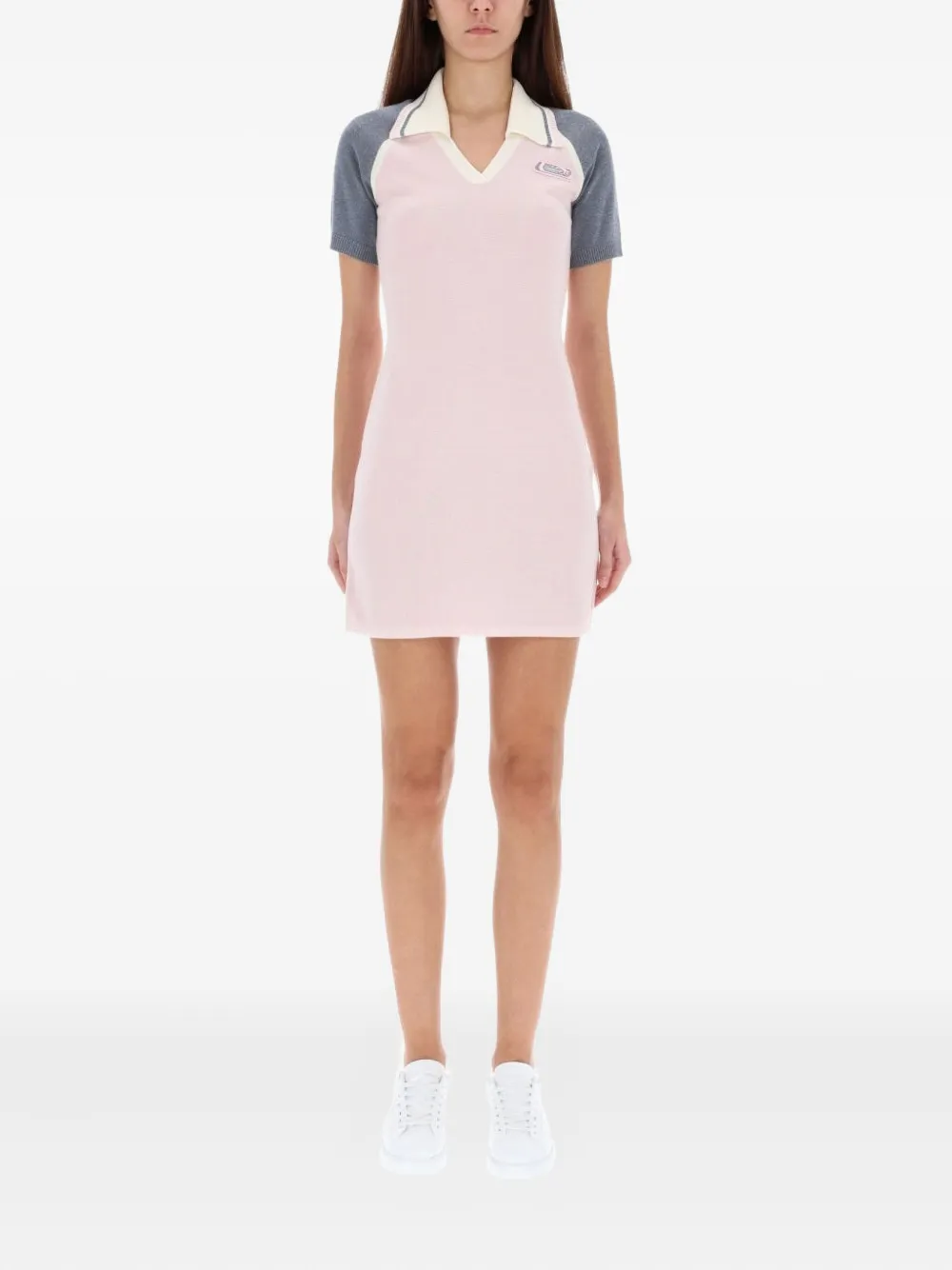Casablanca Fitted Mini Dress In Light Pink With Contrasting Collar And Sleeves In Pink