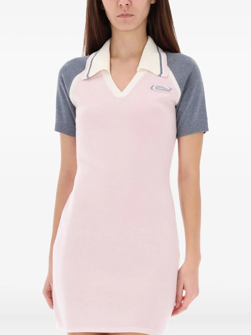 Casablanca Fitted Mini Dress In Light Pink With Contrasting Collar And Sleeves In Pink