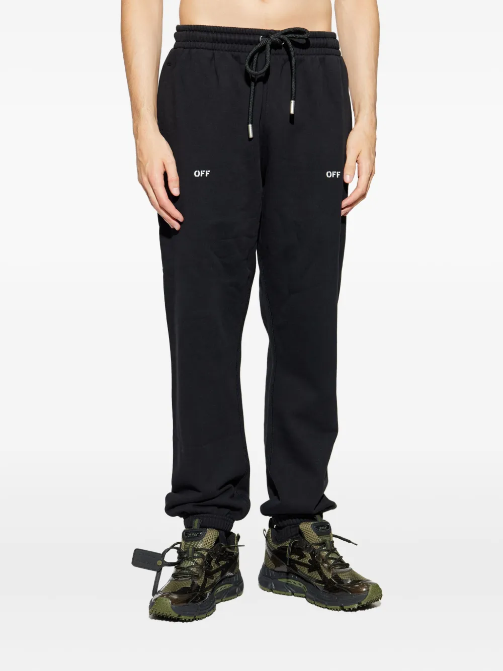 Off-white Stencil Arrow Drawstring Track Pants In Black