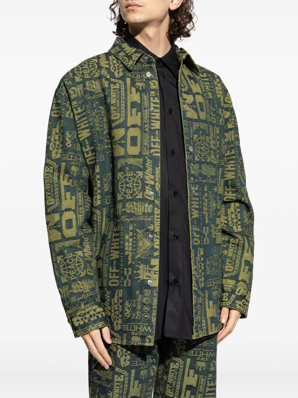 Off-White Denim overhemd met logopatroon Groen